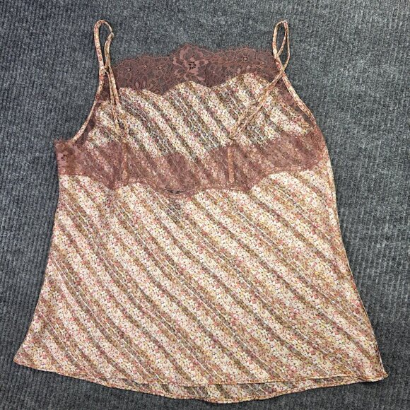 Victorias Secret Camisole Womens Large Pink Brown Floral Lace Adj Strap Tank T - Picture 4 of 10